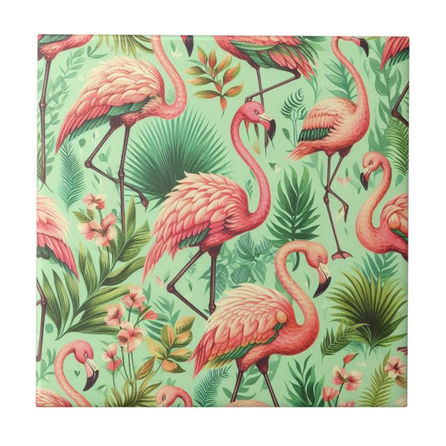 Vintage Cute Rosa Flamingos Kakelplatta (Framsidan)
