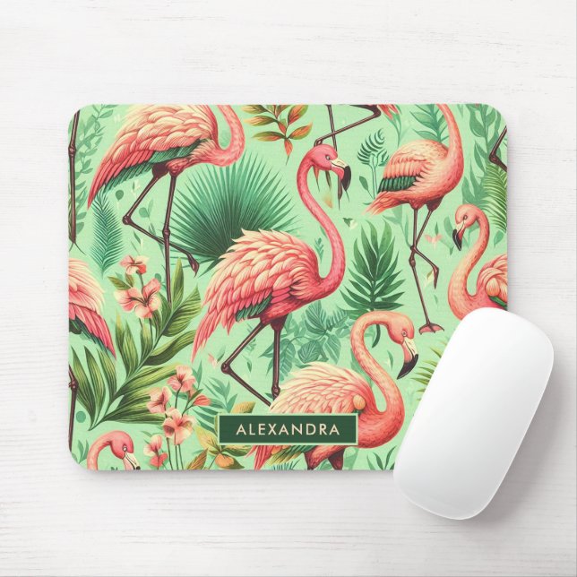 Vintage Cute Rosa Flamingos Musmatta (Med mus)