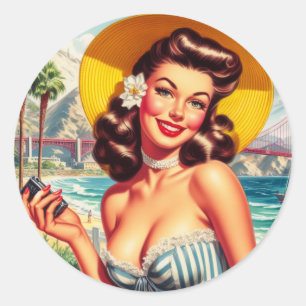 Vintage Cute San Franciso Pin-up Runt Klistermärke
