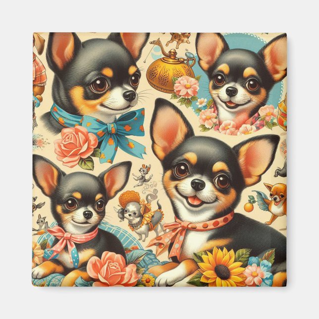 Vintage Cute Seamless Chihuahua Magnet (Framsidan)