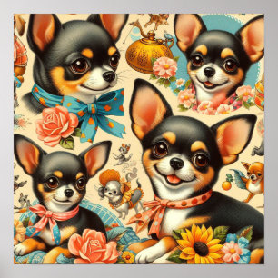 Vintage Cute Seamless Chihuahua Poster