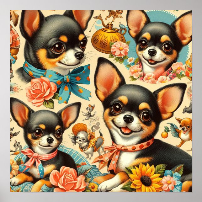 Vintage Cute Seamless Chihuahua Poster (Framsidan)