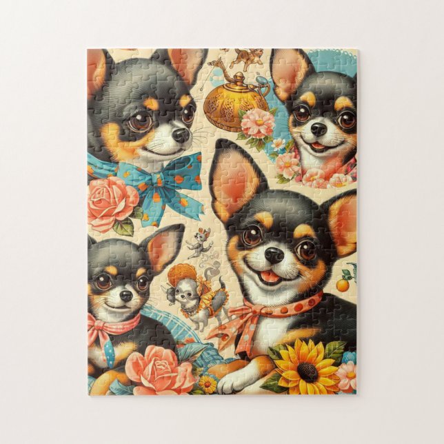 Vintage Cute Seamless Chihuahua Pussel (Vertikal)