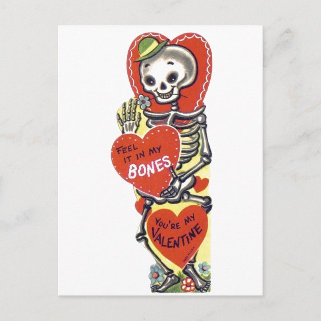 Vintage Cute Skeleton Valentine Vykort (Framsida)