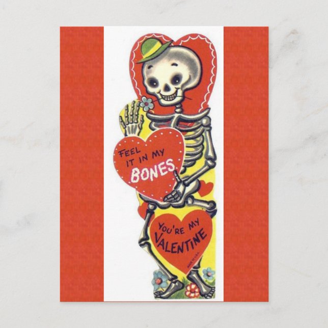 Vintage Cute Skeleton Valentine Vykort (Framsida)