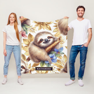 Vintage Cute Sloth Mönster Fleecefilt