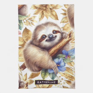 Vintage Cute Sloth Mönster Kökshandduk