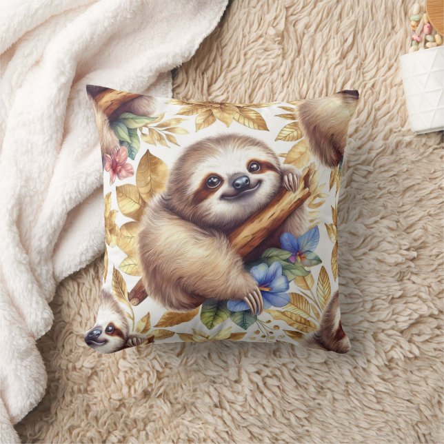 Vintage Cute Sloth Mönster Kudde (Filt)