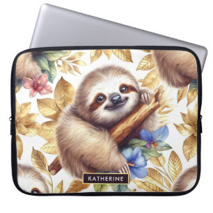 Vintage Cute Sloth Mönster Laptop Fodral