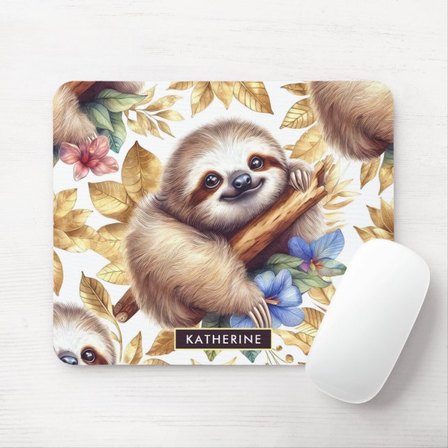 Vintage Cute Sloth Mönster Musmatta (Med mus)