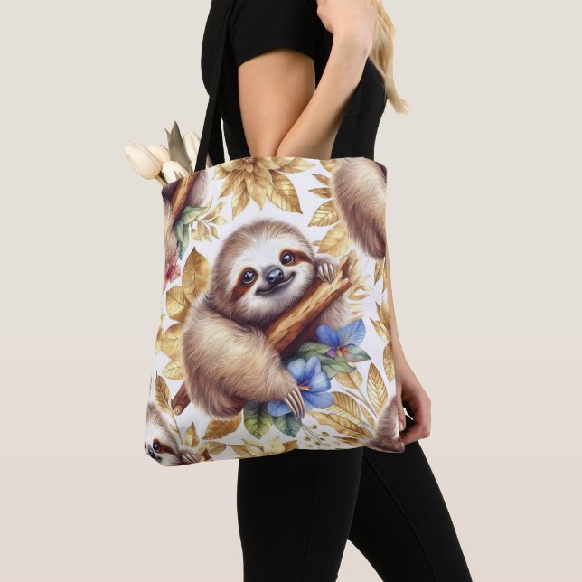 Vintage Cute Sloth Mönster Tygkasse (Närbild)