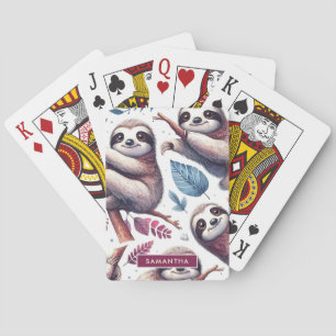 Vintage Cute Sloth, sömlös vattenfärg Casinokort