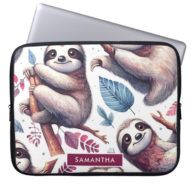 Vintage Cute Sloth, sömlös vattenfärg Laptop Fodral (Framsidan)