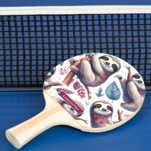 Vintage Cute Sloth, sömlös vattenfärg Pingisracket