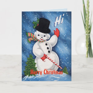 Vintage Cute Snögubbe God jul Helgkort