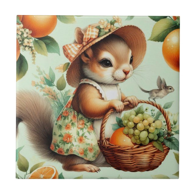 Vintage Cute Squirrel-målning Kakelplatta (Framsidan)