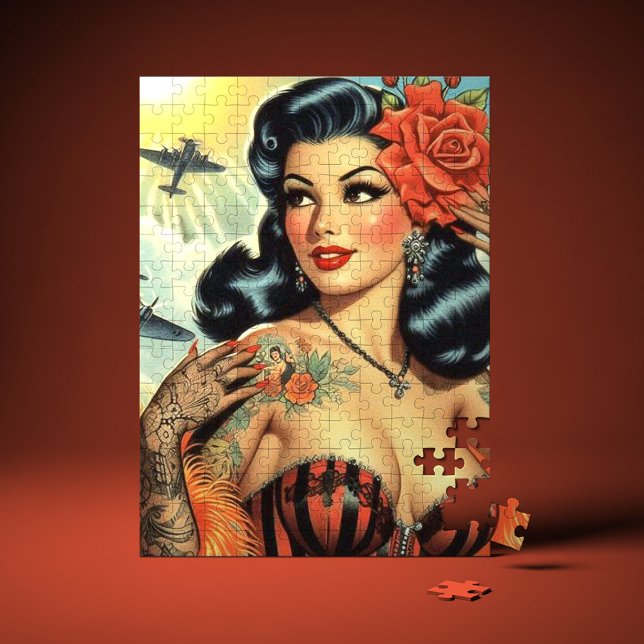 Vintage Cute Tattoo Girl Pussel (Skapare uppladdad)