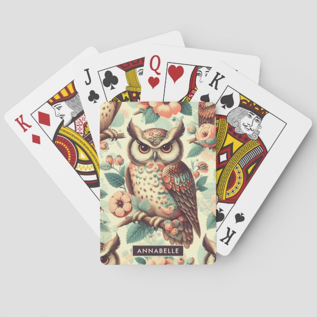 Vintage Cute Uggla Mönster Casinokort (Baksidan)
