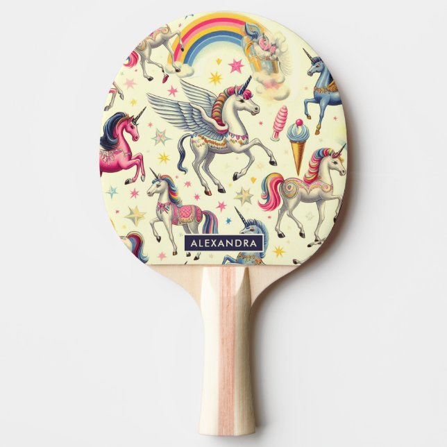 Vintage Cute Unicorn Mönster Pingisracket (Framsidan)