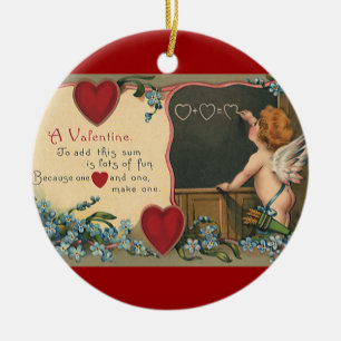 Vintage Cute Valentine Day, Cherub Teacher Julgransprydnad Keramik