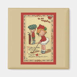 Vintage Cute Valentine Day, Children Sports Golf Magnet