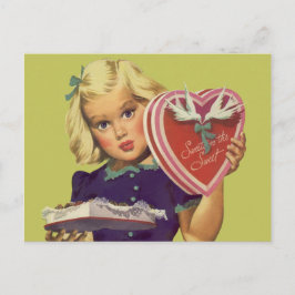Vintage Cute Valentine Day, Girl with Chocolates Helg Vykort