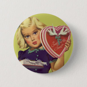 Vintage Cute Valentine Day, Girl with Chocolates Knapp