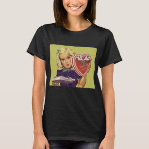 Vintage Cute Valentine Day, Girl with Chocolates T Shirt