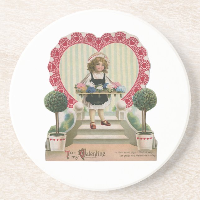 Vintage Cute Valentine Day, Girl with Flowers Underlägg (Framsidan)