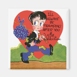 Vintage Cute Valentine Day, Hobo Boy Heart Magnet