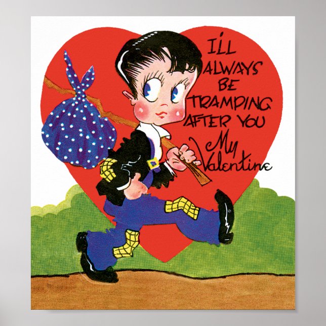 Vintage Cute Valentine Day, Hobo Boy Heart Poster (Framsidan)