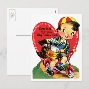 Vintage Cute Valentine Day, Pojke på en skotte Helg Vykort