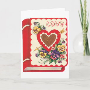 Vintage Cute Valentine Kärlek Bok Heart and Flower Helgkort