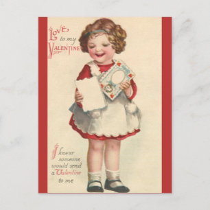 Vintage Cute Valentines day, flicka med Kärlek Bre Helg Vykort