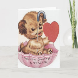 Vintage Cute Valp Valentine Day Card för lärare Helgkort