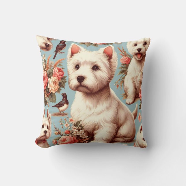Vintage Cute Väster Highland White Terrier Kudde (Framsida)