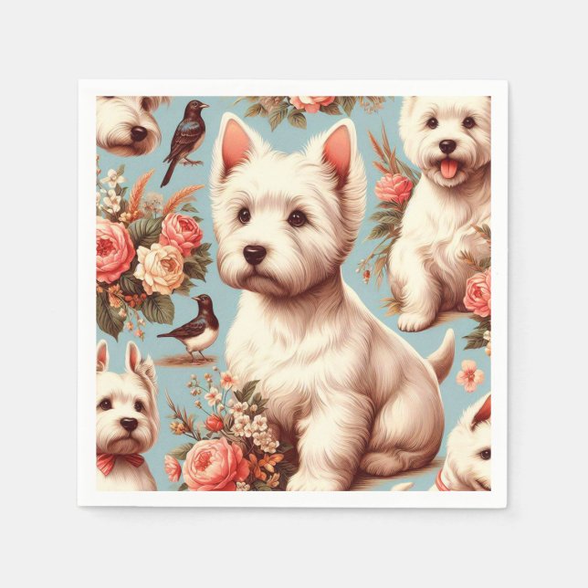 Vintage Cute Väster Highland White Terrier Pappersservett (Framsidan)