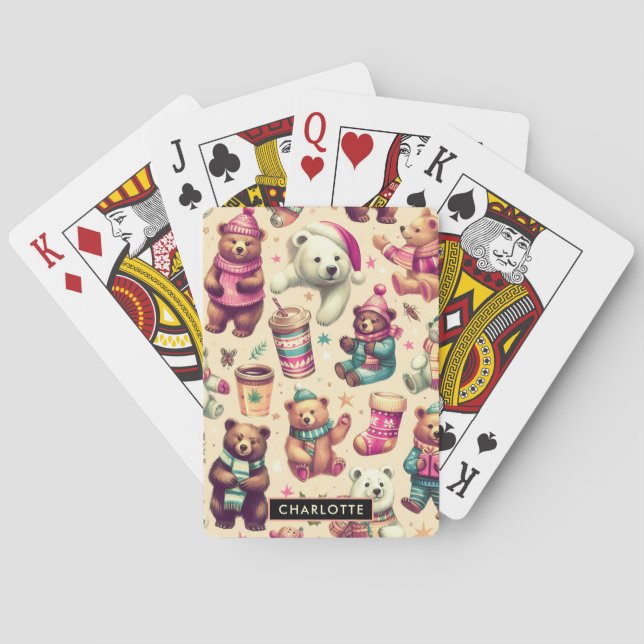 Vintage Cute Winter Nalle Mönster Casinokort (Baksidan)