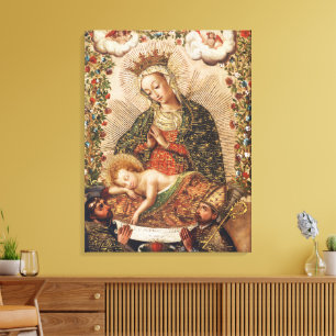 Vintage Cuzco-skolan Jungfru Maria tillber Christ Canvastryck