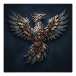 Vintage Cyber-Phoenix:Aged Gold & Neon Mythic Bird Fototryck