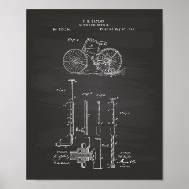 Vintage Cycle 1891 Patent Art Chalkboard Poster (Framsidan)