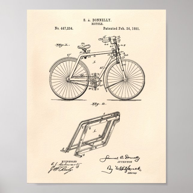 Vintage Cycle 1891 Patent Art Old Peper Poster (Framsidan)