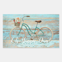 Vintage Cycle Sticker Oh Lycklig Day Aqua Rektangulärt Klistermärke