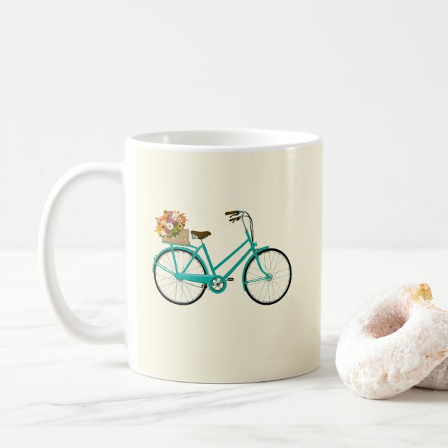 Vintage Cycle with Flowers Illustration Coffee M Kaffemugg (Med munk)