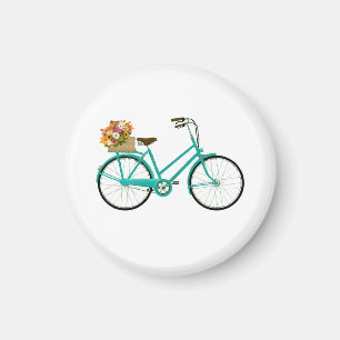 Vintage Cycle with Flowers Retro Art Magnet