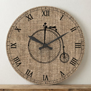Vintage cykel burlap stor klocka