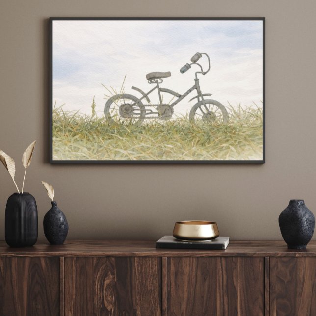 Vintage cykel i äng skiss – Rustik minimalism Poster (Skapare uppladdad)