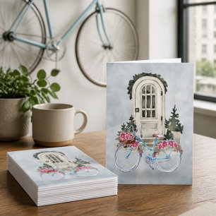 Vintage cykel kryssare med blommor anteckningskort