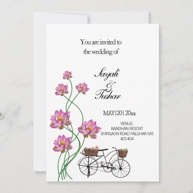 Vintage cykel med blommor inbjudningar (Framsida)