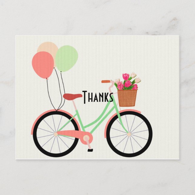 Vintage Cykel och Tulips-Tack Vykort (Framsida)